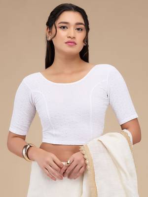Mmore Women's Lycra Self Design Readymade Non Padded Saree Blouse 1
