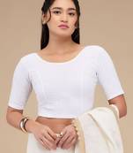 Mmore Women's Lycra Self Design Readymade Non Padded Saree Blouse