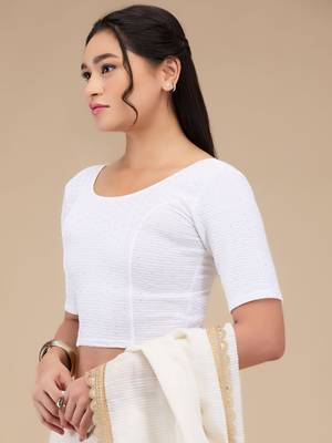 Mmore Women's Lycra Self Design Readymade Non Padded Saree Blouse 3