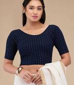 Mmore Women's Lycra Self Design Readymade Non Padded Saree Blouse