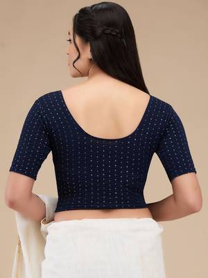 Mmore Women's Lycra Self Design Readymade Non Padded Saree Blouse 2