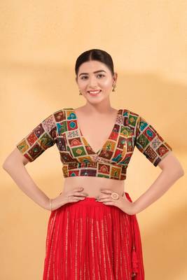 Mmore Women's Velvet Self Design Readymade Padded Saree Blouse 1