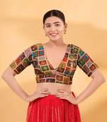 Mmore Women's Velvet Self Design Readymade Padded Saree Blouse