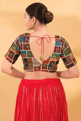 Mmore Women's Velvet Self Design Readymade Padded Saree Blouse 2