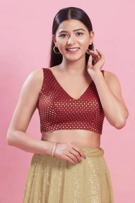 Mmore Women's Brocade Self Design Readymade Padded Saree Blouse 1