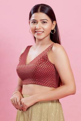 Mmore Women's Brocade Self Design Readymade Padded Saree Blouse 3