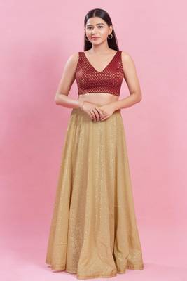 Mmore Women's Brocade Self Design Readymade Padded Saree Blouse 4