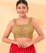 Mmore Women's Net Self Design Readymade Padded Saree Blouse