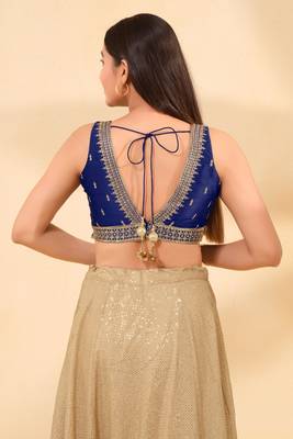 Mmore Women's Mulberry Silk Embroidered Readymade Padded Saree Blouse 2
