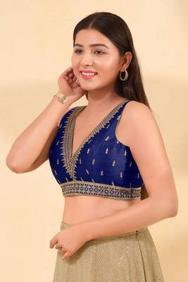 Mmore Women's Mulberry Silk Embroidered Readymade Padded Saree Blouse 3