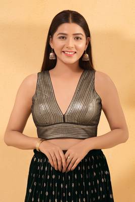 Mmore Women's Tissue Self Design Readymade Padded Saree Blouse 1