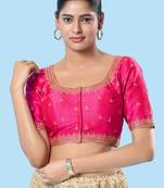 Mmore Women's Mulberry Silk Embroidered Readymade Padded Saree Blouse