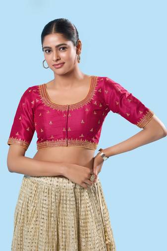 Mmore Women's Mulberry Silk Embroidered Readymade Padded Saree Blouse