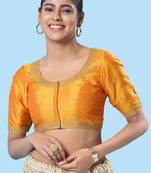 Mmore Women's Mulberry Silk Embroidered Readymade Padded Saree Blouse