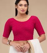 Mmore Women's Lycra Self Design Readymade Non Padded Saree Blouse