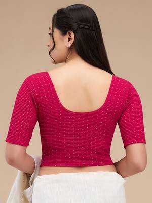Mmore Women's Lycra Self Design Readymade Non Padded Saree Blouse 2