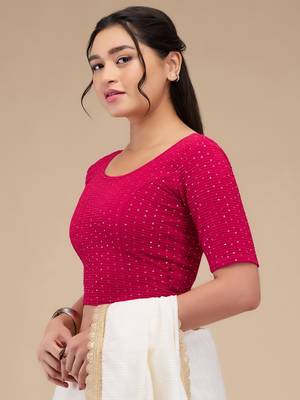 Mmore Women's Lycra Self Design Readymade Non Padded Saree Blouse 3
