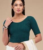 Mmore Women's Lycra Self Design Readymade Non Padded Saree Blouse