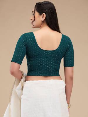 Mmore Women's Lycra Self Design Readymade Non Padded Saree Blouse 2