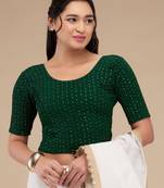 Mmore Women's Lycra Self Design Readymade Non Padded Saree Blouse