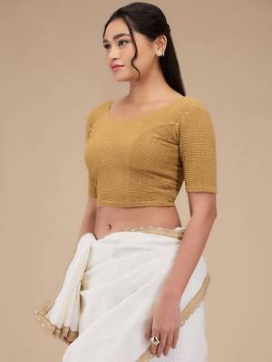 Mmore Women's Lycra Self Design Readymade Non Padded Saree Blouse 3