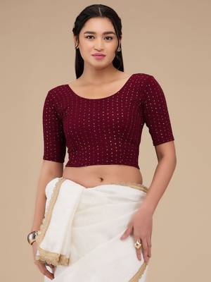 Mmore Women's Lycra Self Design Readymade Non Padded Saree Blouse 1