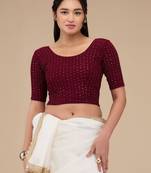 Mmore Women's Lycra Self Design Readymade Non Padded Saree Blouse