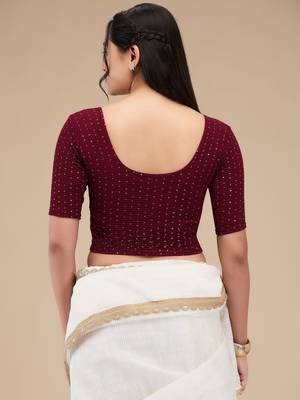 Mmore Women's Lycra Self Design Readymade Non Padded Saree Blouse 2