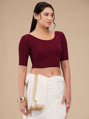 Mmore Women's Lycra Self Design Readymade Non Padded Saree Blouse 4