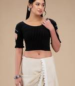 Mmore Women's Velvet Self Design Readymade Non Padded Saree Blouse