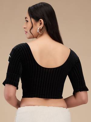 Mmore Women's Velvet Self Design Readymade Non Padded Saree Blouse 2