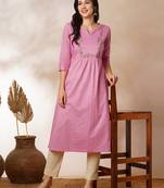 A-line kurta with beautifully embroidered yoke with beadwork detailing.