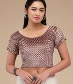 Mmore Women's Velvet Self Design Readymade Non Padded Saree Blouse