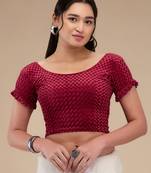 Mmore Women's Velvet Self Design Readymade Non Padded Saree Blouse