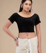 Mmore Women's Velvet Self Design Readymade Non Padded Saree Blouse