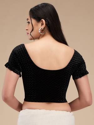 Mmore Women's Velvet Self Design Readymade Non Padded Saree Blouse 2