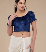 Mmore Women's Velvet Self Design Readymade Non Padded Saree Blouse