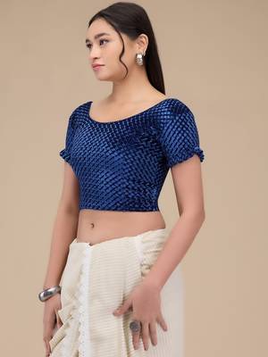 Mmore Women's Velvet Self Design Readymade Non Padded Saree Blouse 3
