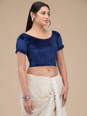 Mmore Women's Velvet Self Design Readymade Non Padded Saree Blouse 4