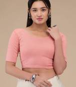 Mmore Women's Lycra Self Design Readymade Non Padded Saree Blouse