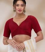 Mmore Women's Silk Blend Solid Readymade Padded Saree Blouse