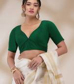 Mmore Women's Silk Blend Solid Readymade Padded Saree Blouse