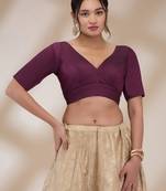 Mmore Women's Silk Blend Solid Readymade Padded Saree Blouse