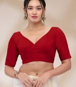 Mmore Women's Silk Blend Solid Readymade Padded Saree Blouse