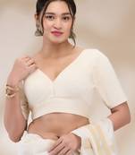 Mmore Women's Silk Blend Solid Readymade Padded Saree Blouse