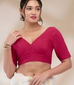 Mmore Women's Silk Blend Solid Readymade Padded Saree Blouse