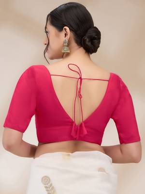 Mmore Women's Silk Blend Solid Readymade Padded Saree Blouse 2