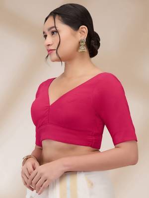 Mmore Women's Silk Blend Solid Readymade Padded Saree Blouse 3