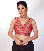 Mmore Women's Jacquard Printed Readymade Padded Saree Blouse