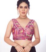 Mmore Women's Jacquard Printed Readymade Padded Saree Blouse